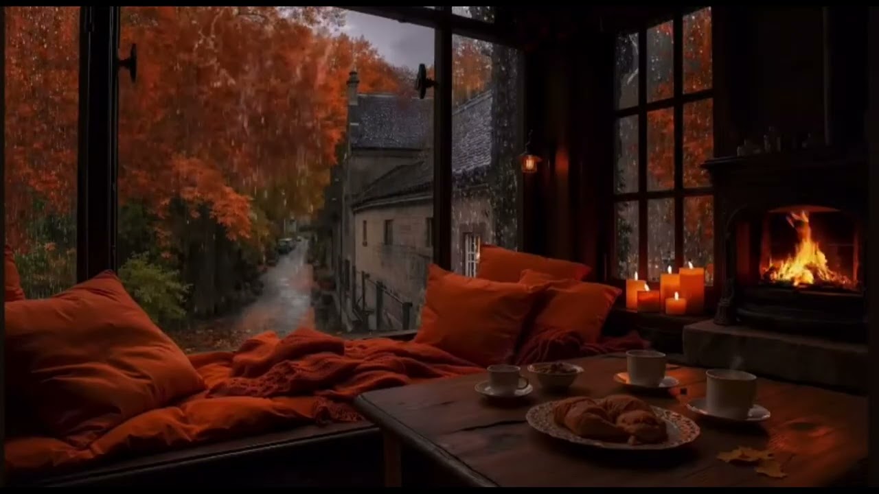Cozy Rainy Night by the Window & Fireplace 🔥 Gentle Rain Sounds for Sleep, Relaxation & Focus