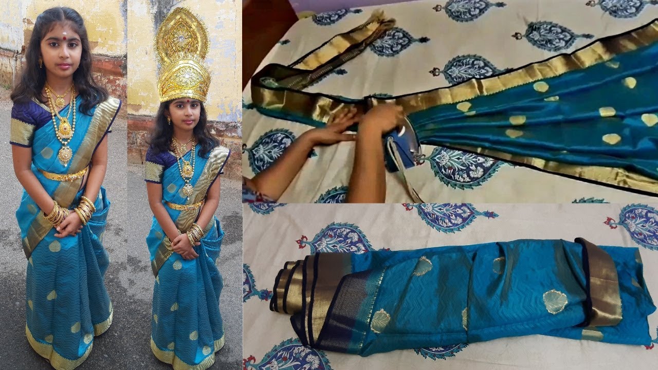How to pleat &Iron a saree (prep)Tutorial/kids saree wear Tricks/saree draping/fancy dress