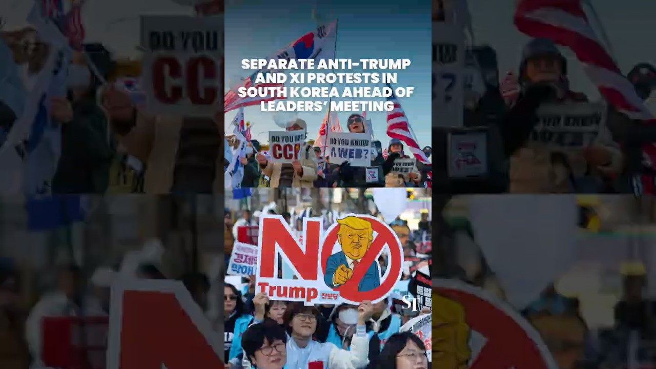 Separate anti-Trump and Xi protests in South Korea ahead of leaders&rsquo; meeting