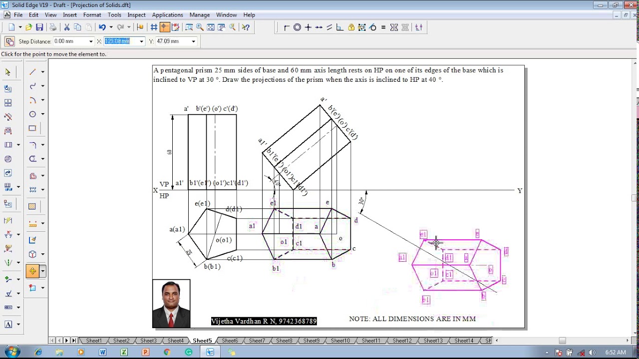 Example 05 on Projection of Solids