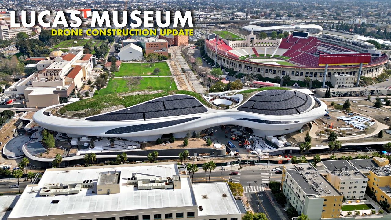 $1.5BN George Lucas Museum Aerial Construction Tour next to LA Coliseum