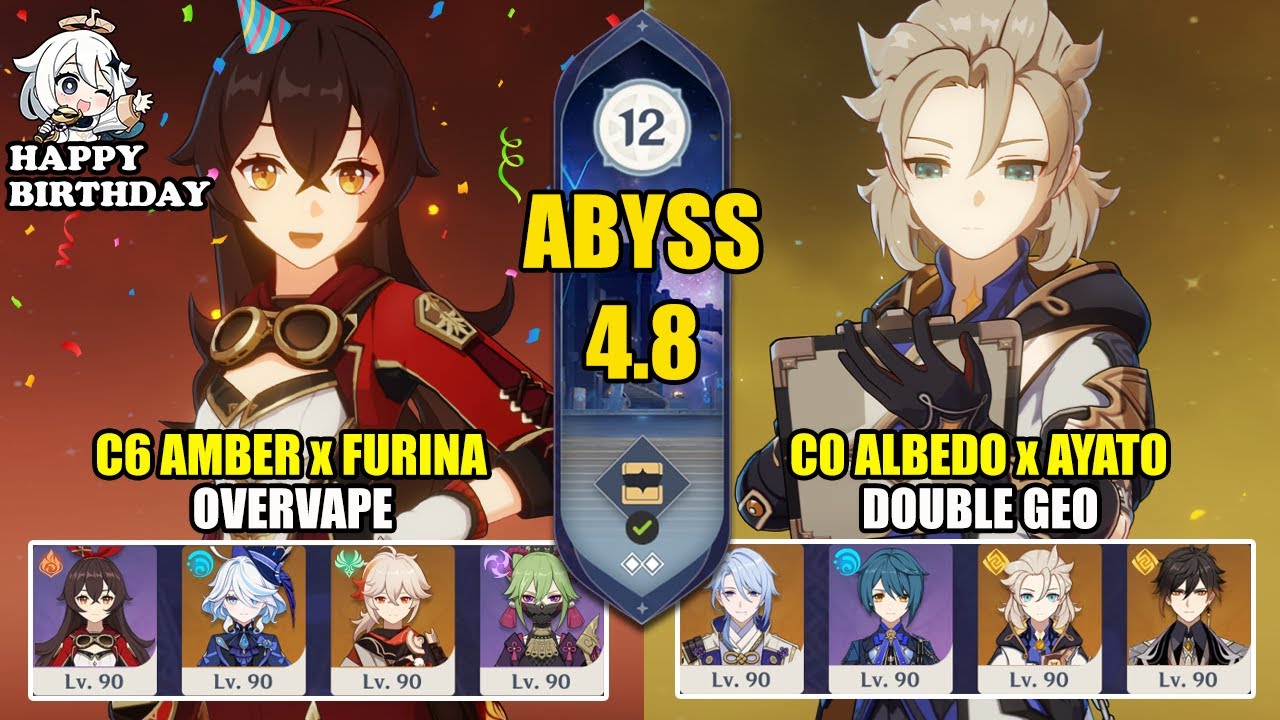 C6 Amber Furina Overvape & C0 Albedo Ayato Double Geo | Spiral Abyss 4.8 | Genshin Impact 【原神】
