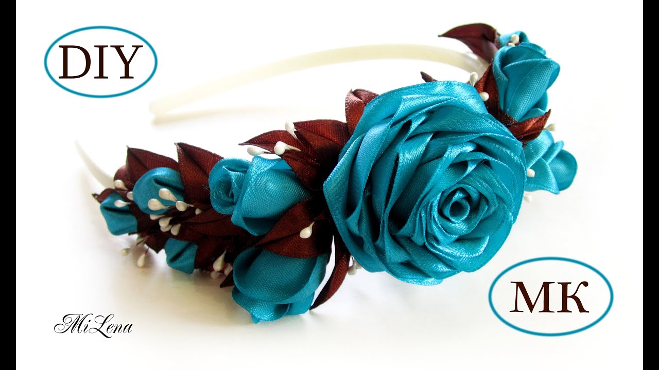 Ободок с розами, МК / DIY Rose Headband / Rose tutorial / Роза канзаши