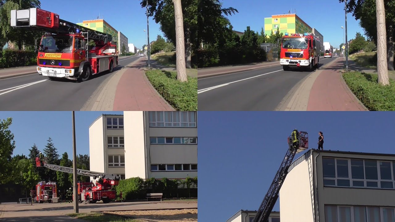 [Rettung über DLK] Jahresübung in der Schule Waldstraße Roßlau