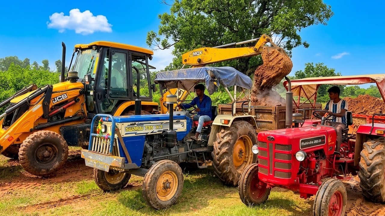 New JCB 3dx Loading Mud in Mahindra 275 Swaraj 735 Tractor Trolley | Heavy Tractor Loading Video