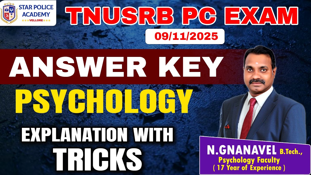 TNSURB PC-2025 | Psychology Explanation with Tricks | AnswerKey #starpoliceacademy #tnusrb #si2025