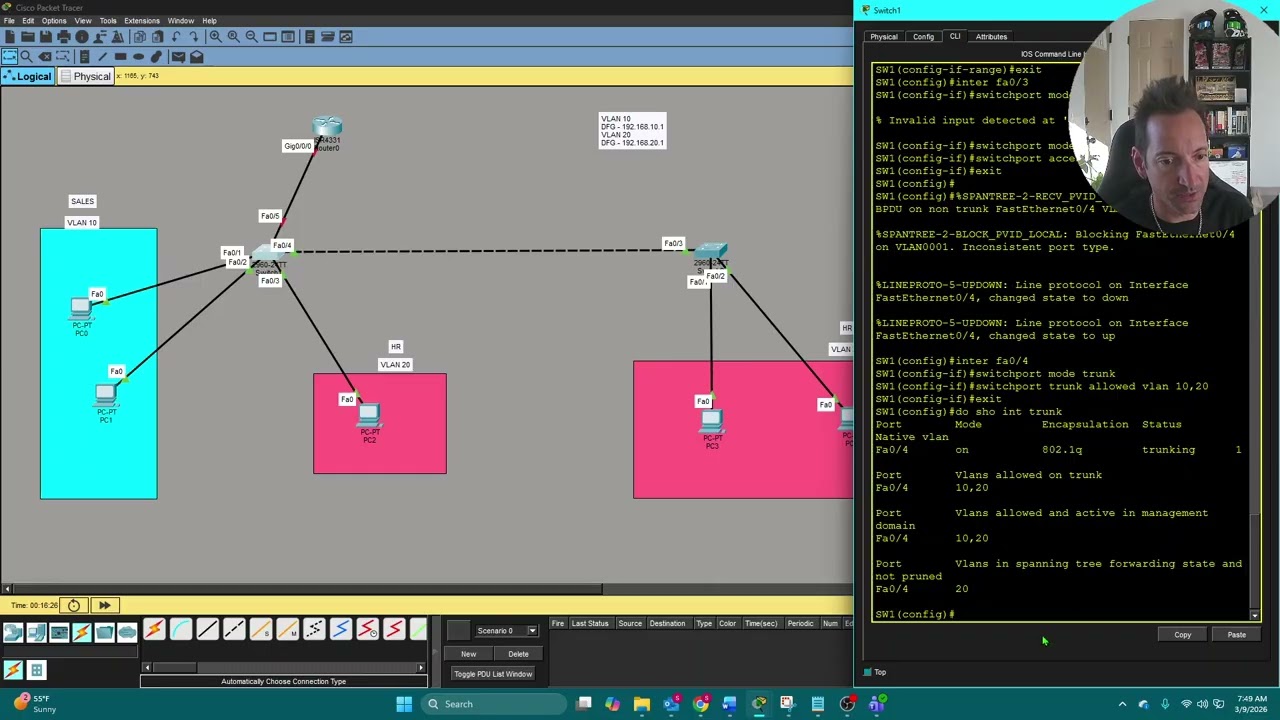 Inter-VLAN routing with Router-on-a-stick implementation