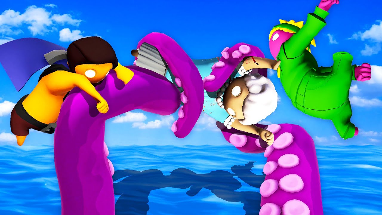 Saving GRANNY from Kraken MONSTER... (Gang Beasts)