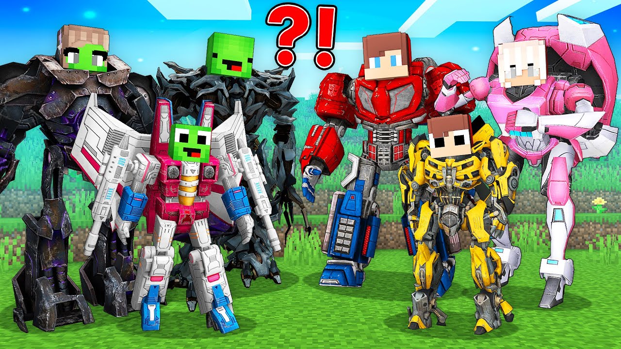 JJ's AUTOBOT Family vs Mikey's DECEPTICON Family Transformers Battle in Minecraft - Maizen