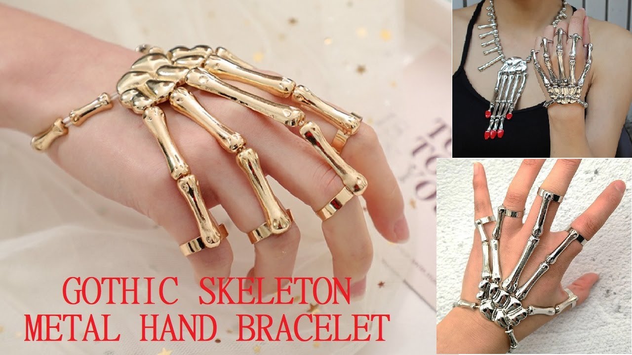 Gelang Desain Tengkorak Tangan Gothic Skeleton Metal Bracelet 1122-164
