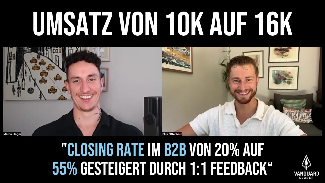 Umsatz von 10k auf 16k - Closing Rate im B2B von 20% auf 55% gesteigert durch 1:1 Feedback