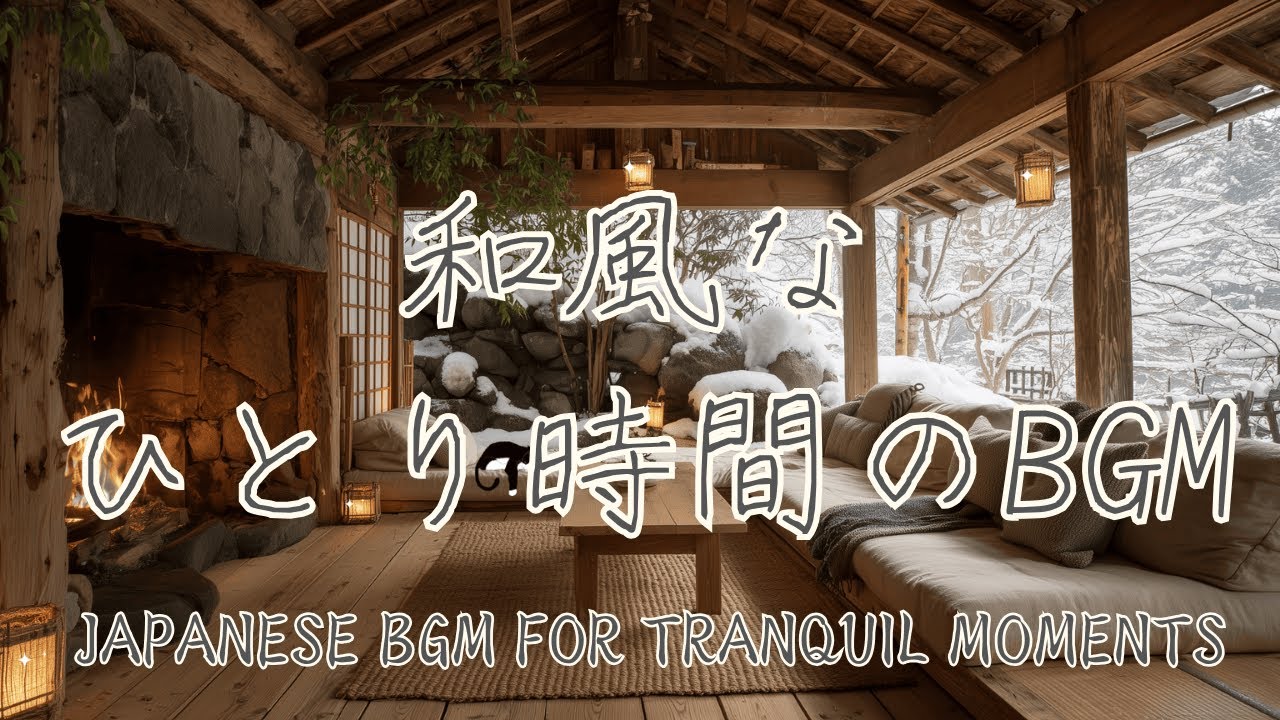 【 冬の和風BGM 】雪に包まれる暖炉のある和風テラス /  ピアノと和楽器の暖かい曲 / 作業・勉強・集中 ・睡眠 /