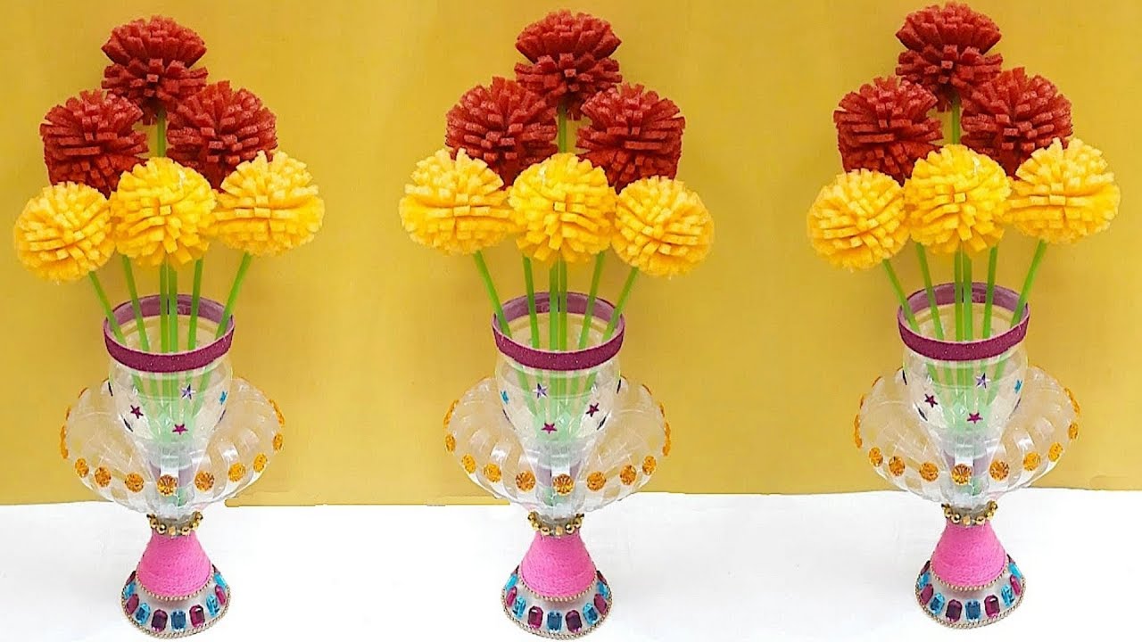 Guldasta from plastic bottle and foam flower | DIY Foam Flower Guldasta with waste bottle