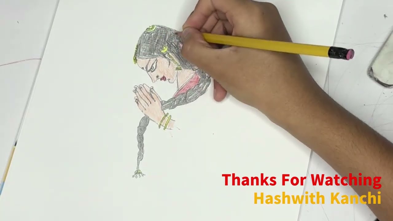 How to Draw a Beautiful Indian Girl | Hashwith Kanchi 