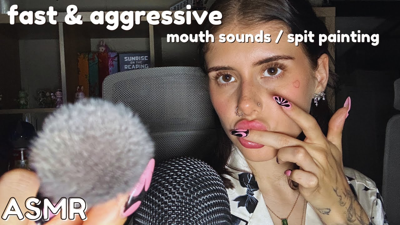 ASMR fast and aggressive spit painting, mouth sounds & hand movements (FOR SLEEP) 💤