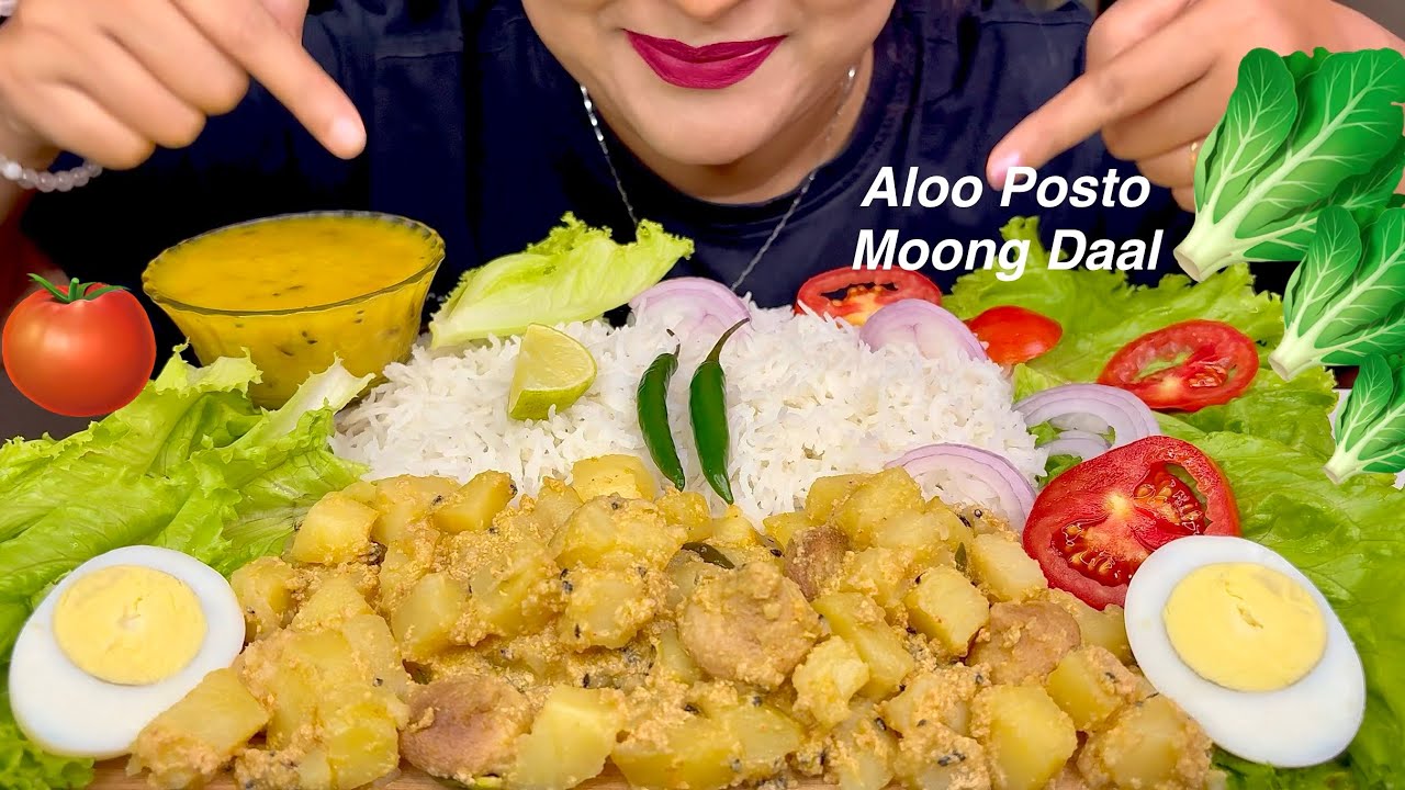 Cooked bengali traditional food Aloo Posto and moong daal | ASMR Eating 