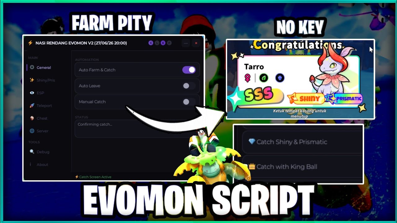 Evomon Script - Auto Farm Pity, Auto Catch, Collect Chest, Esp All, No Key & More!