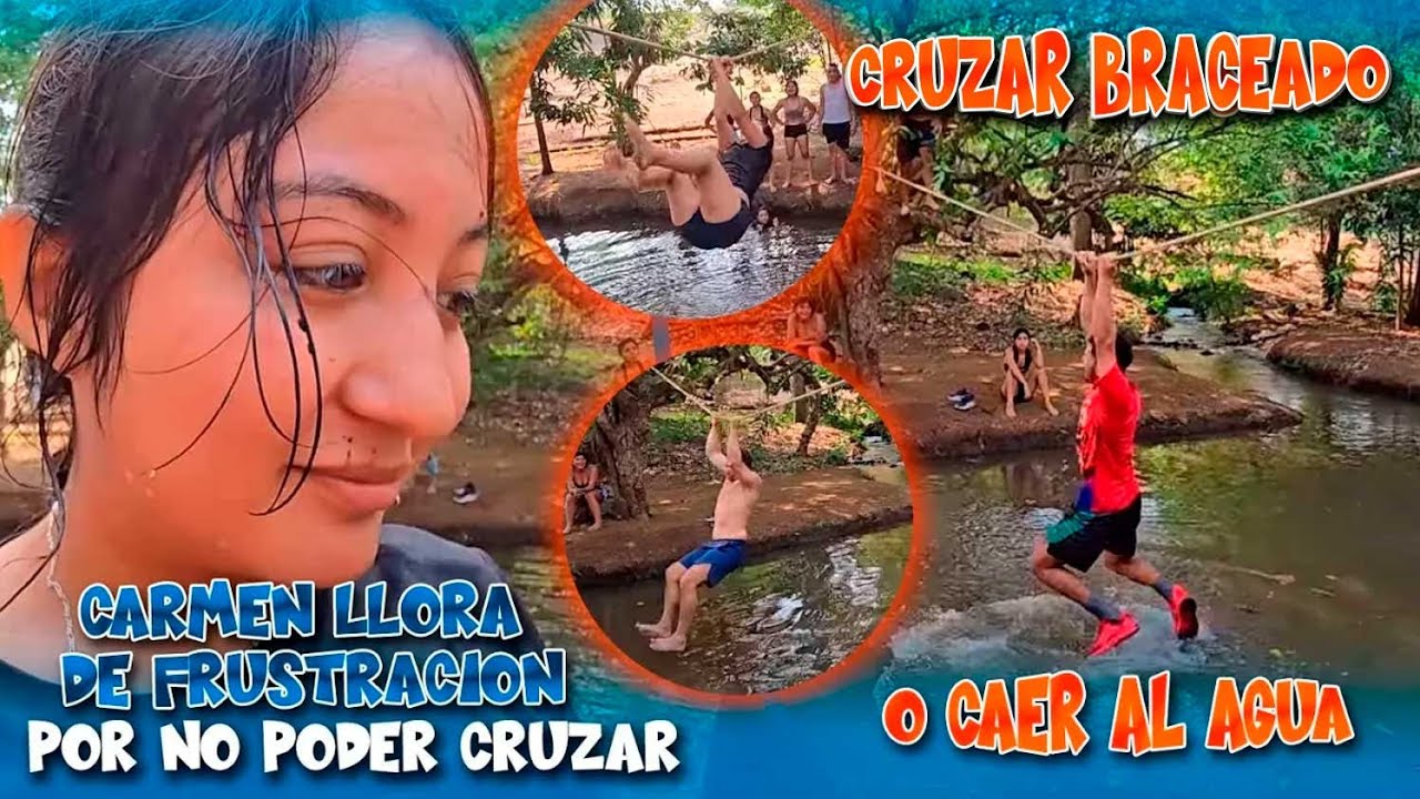 Turno de los hombres, el reto es cruzar braceado o caer al agua. CARMEN NO SE QUIERE DAR POR VENCIDA