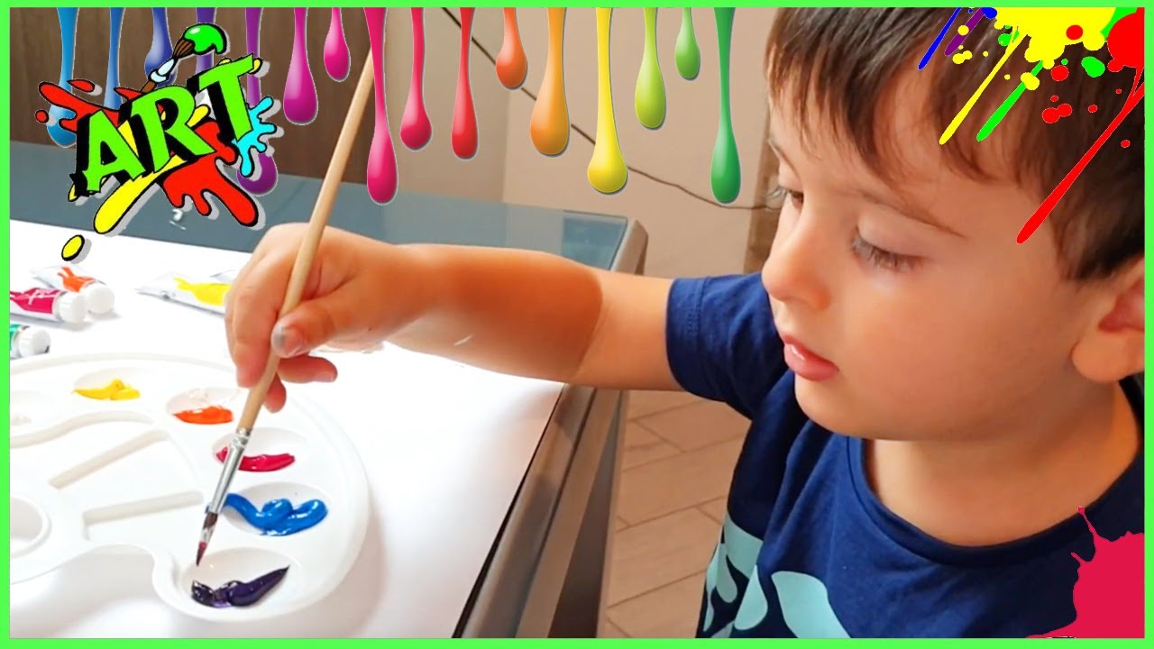 Disegniamo con colori a tempera, pennelli, formine di spugna e con le mani!!