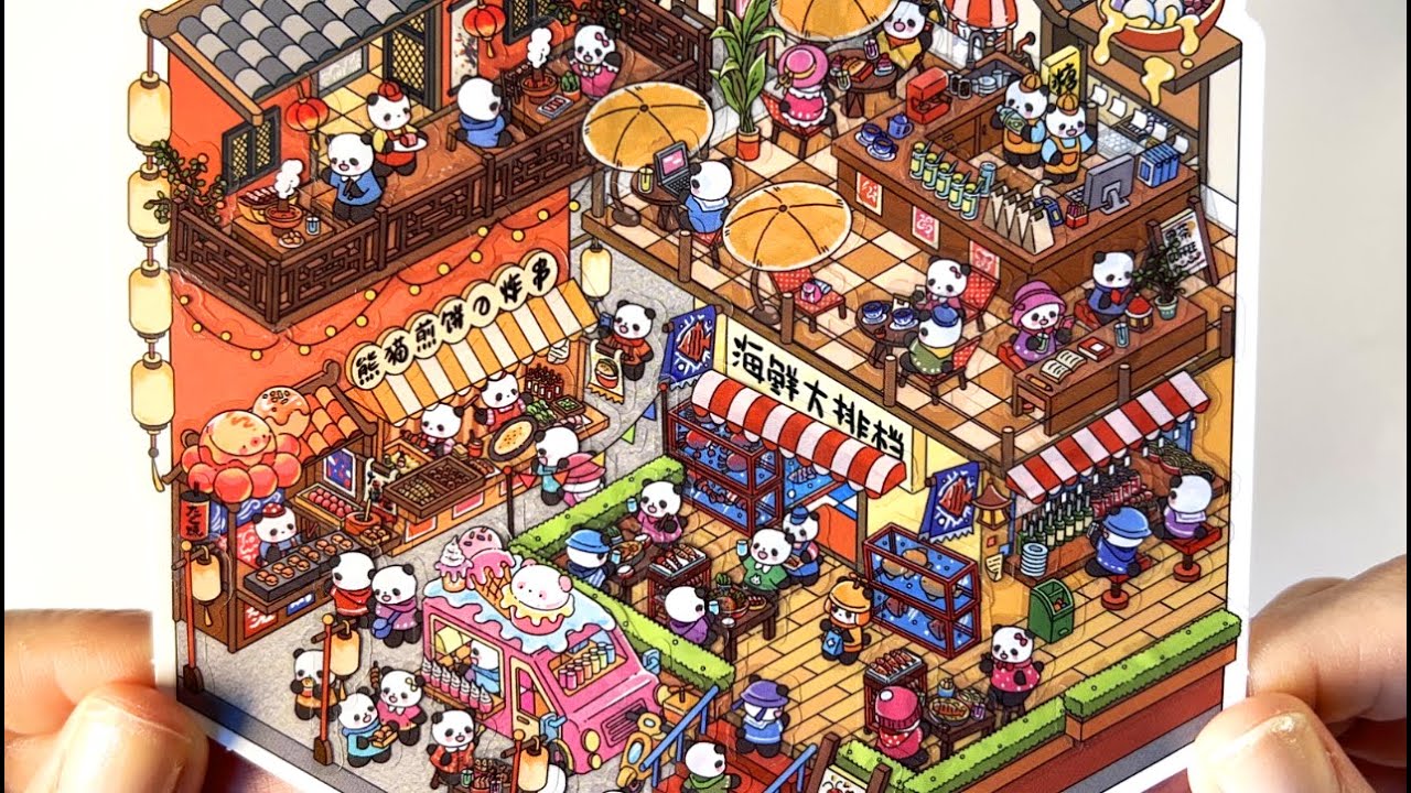DIY a large panda seafood stall | [ASMR] scene stickers 