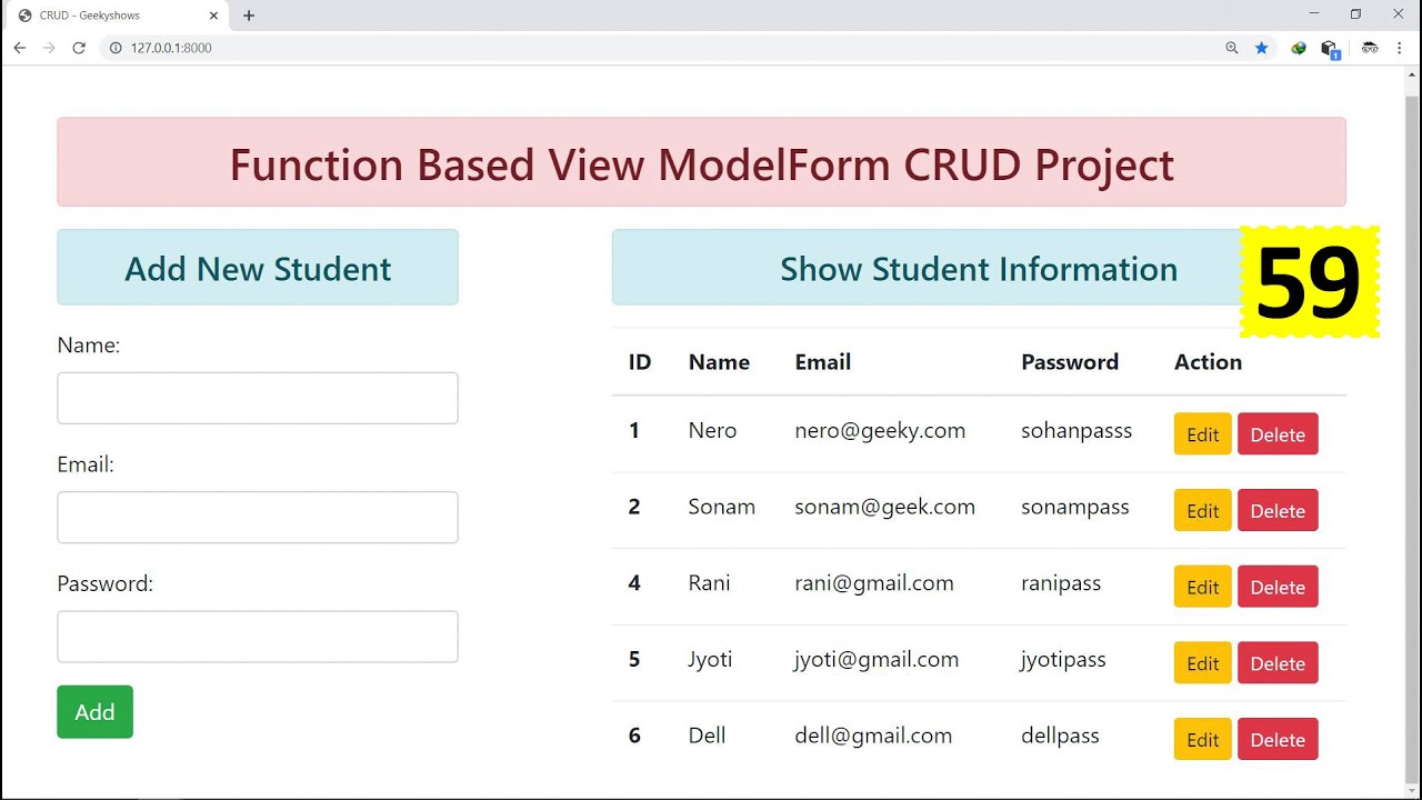 CRUD Project Function Based View with Model Form in Django (Hindi)