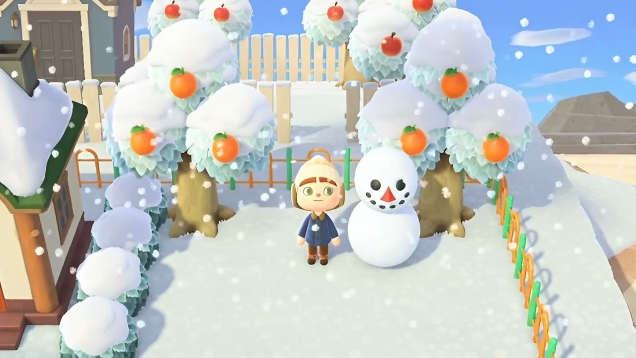 ACNH Winter Snow ASMR ❄️ Building a Snowman & Crunchy Footsteps | Animal Crossing Ambience