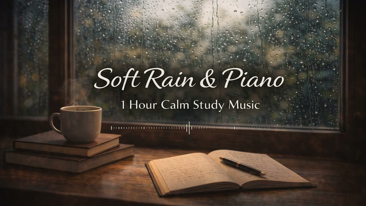 Soft Rain & Piano | 1 Hour Calm Study Music | Quiet Pages Studio