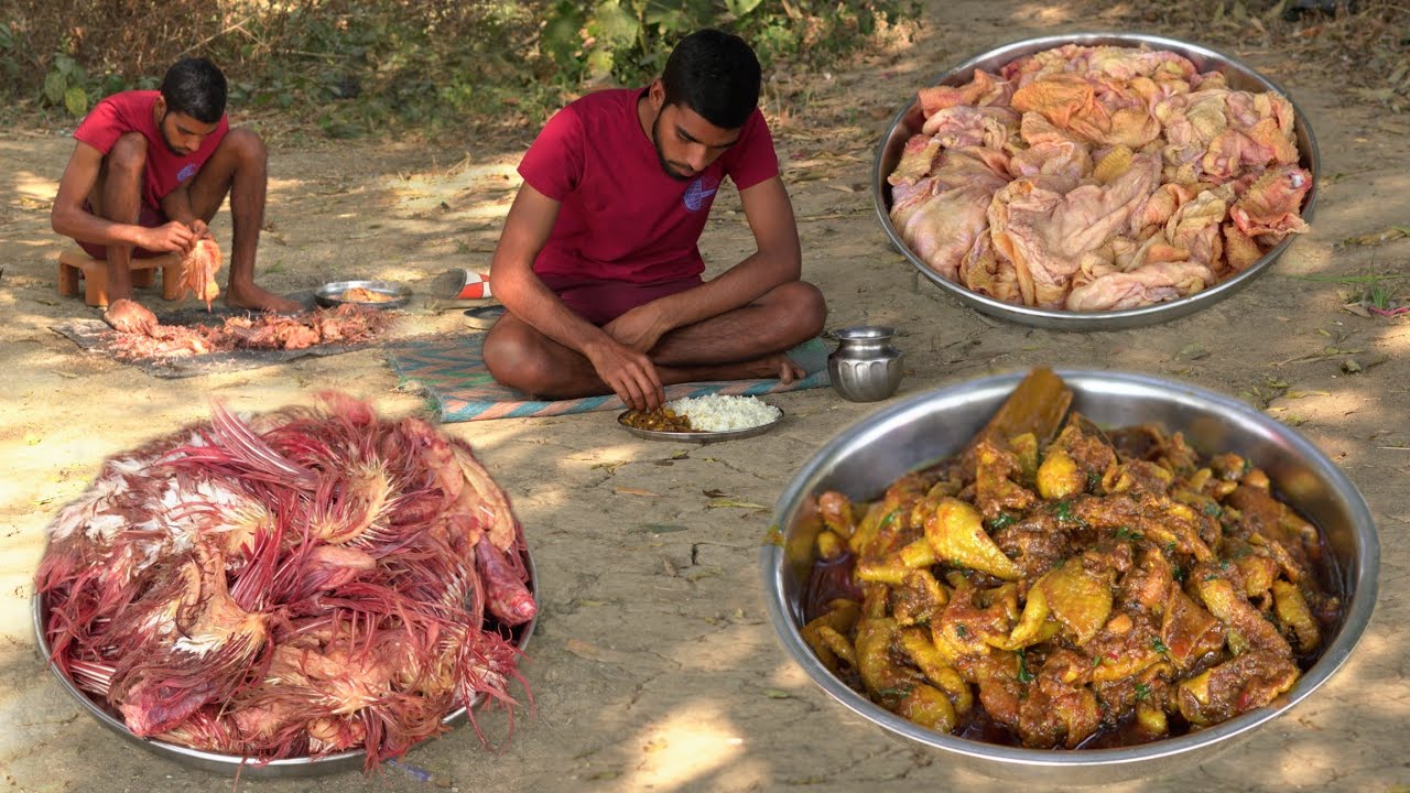 मुर्गी का चमड़ी साफ करने से लेकर रेसिपी बनाने तक का देसी तरीका | Delicious Chicken Skin Curry Recipe