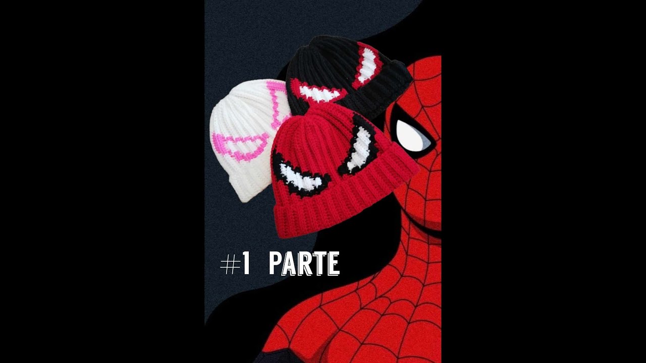 🕸️❤️🤍🖤Вязание крючком шапки #Человека-паука шаг за шагом🖤🤍❤️🕸️#1 часть