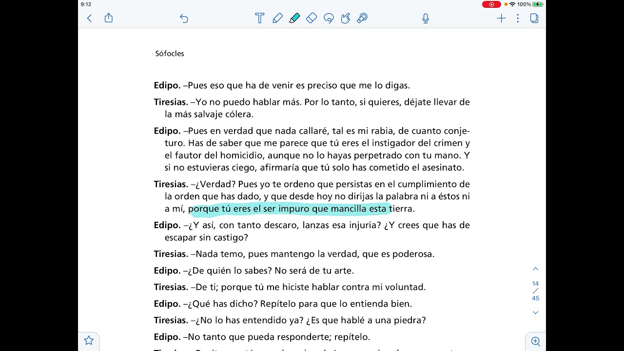 S1. Segunda lectura Edipo Rey. Diálogo entre Edipo y Tiresias.
