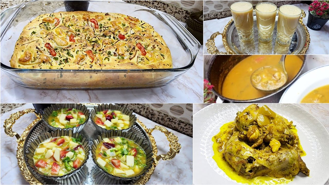 فطور #رمضان وصفات سهلة وبسيطة تنفعك وتهنيك سلطة فواكه شوربة سمك عصير خبز الفوكاتشا طاجين الدجاج محمر