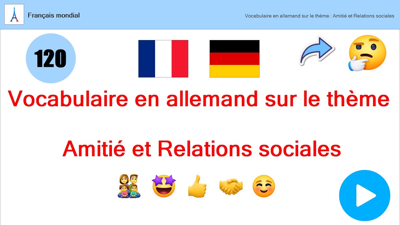 23. Vocabulaire en allemand sur le thème : Amitié et Relations sociales | Français mondial