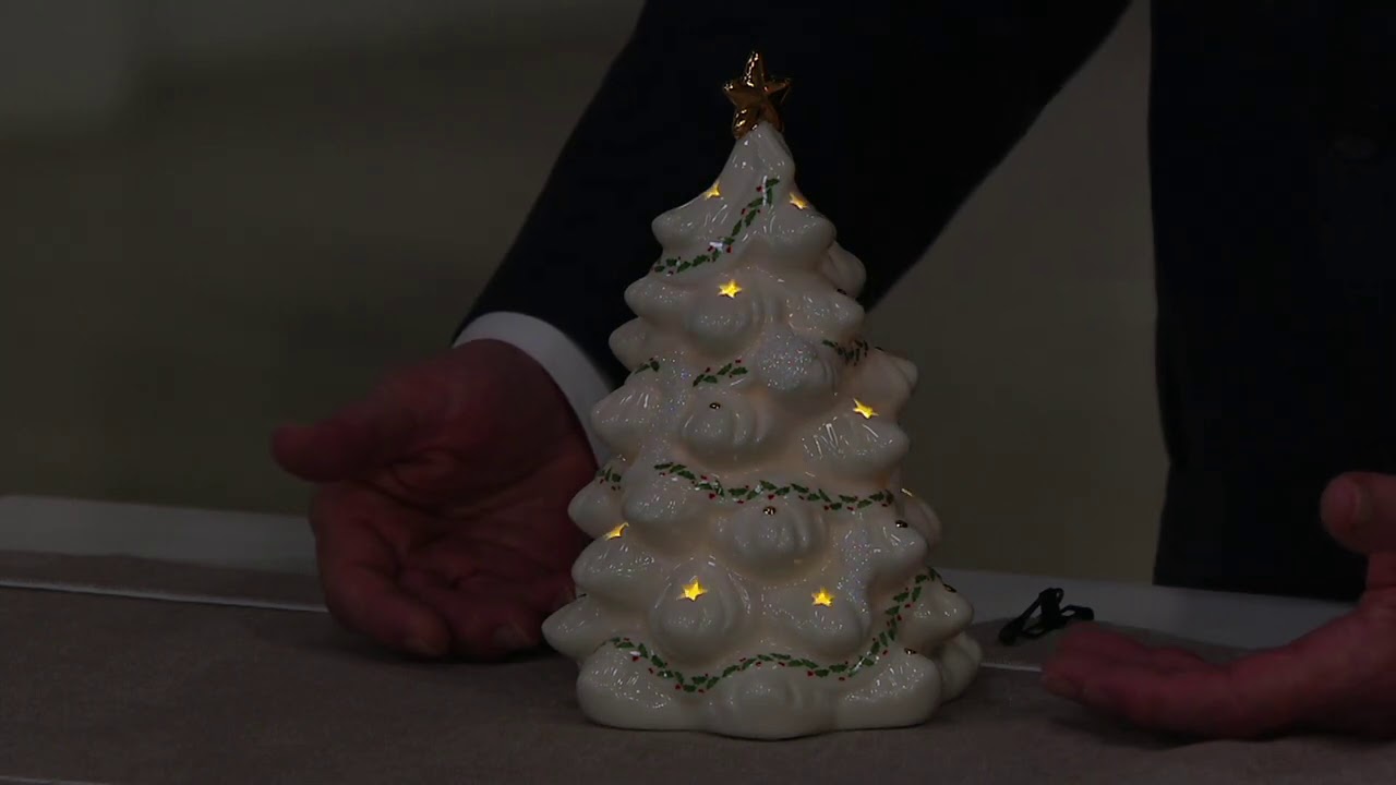 Lenox Holiday Village Lit Christmas tree with 24kt Gold on QVC