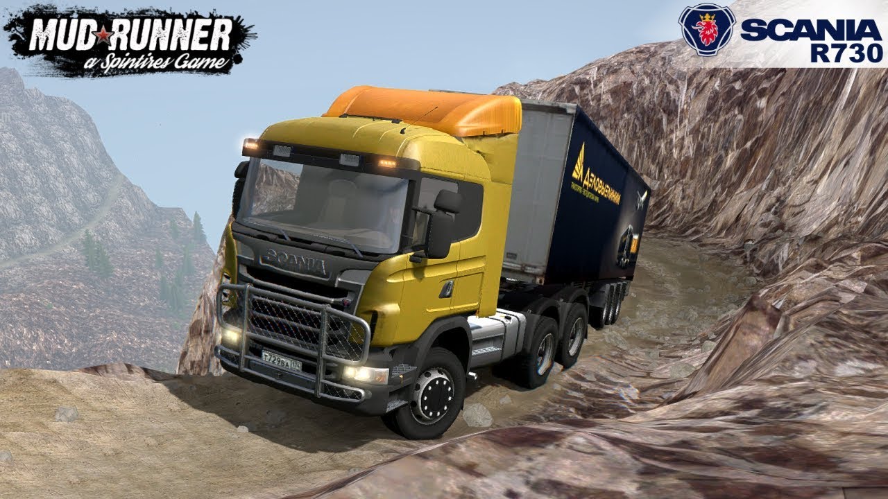 Spintires: MudRunner - SCANIA R 730 Semi Truck Driving On Extreme Road In The Mountains