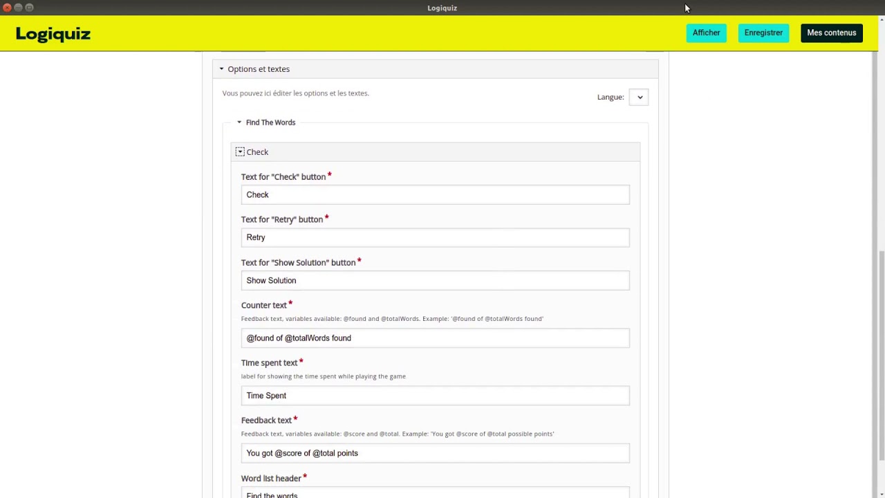 Tuto vidéo : Réaliser une activité mots mêlés avec Find the words de H5P  dans Logiquiz