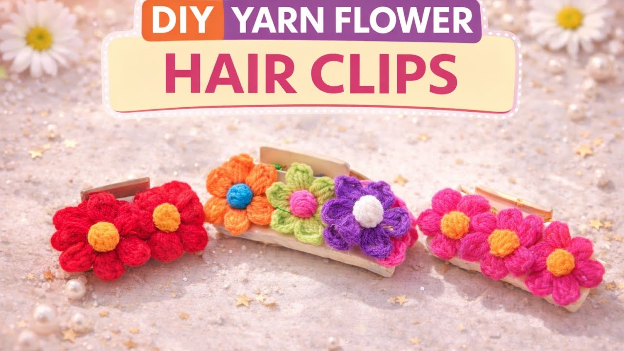 DIY Crochet Puff Flower 🌸 | Easy Crochet Hair Claw Clip Tutorial | आसान क्रोशे फ्लावर बनाना