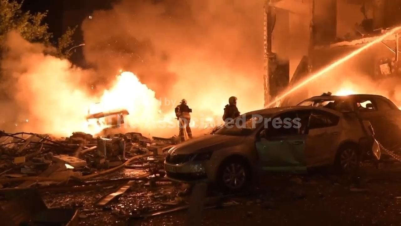 Fires in aftermath of Russian missile and drone attack on Ukraine's capital Kyiv