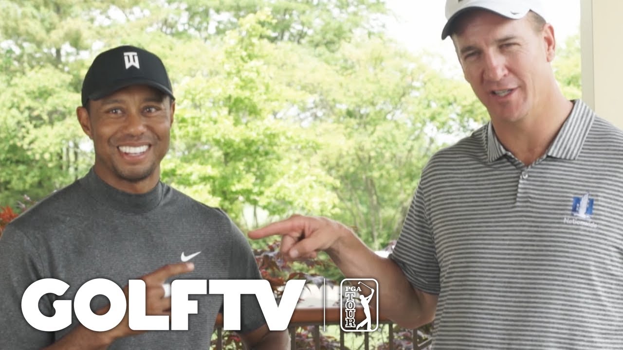 Tiger Woods in pro-am with Peyton Manning at the Memorial