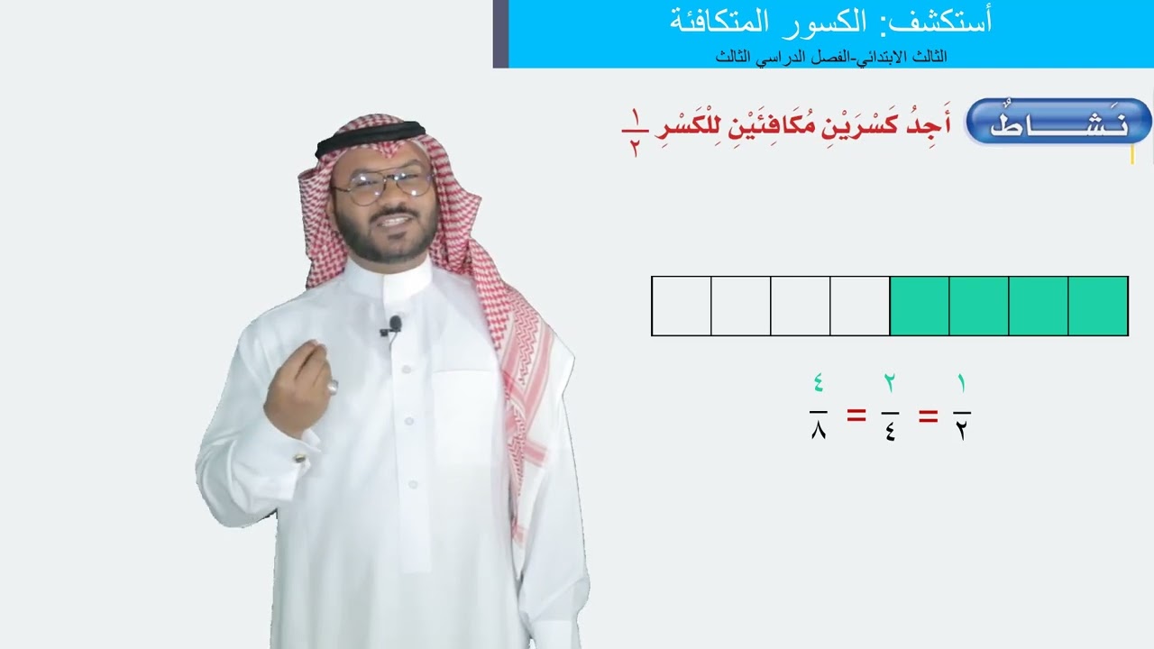 أستكشف: الكسور المتكافئة   -  الثالث الابتدائي   -  الفصل الدراسي الثالث