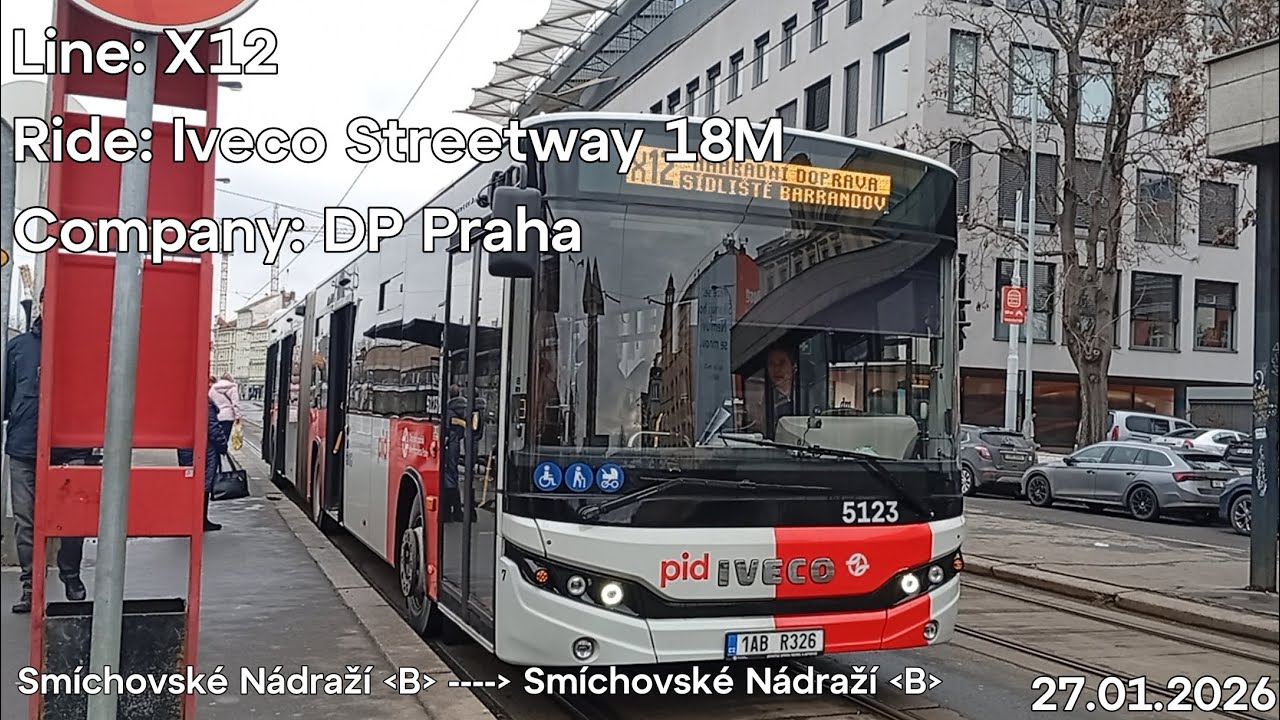Line: X12 Ride: Iveco Streetway 18M Company: DP Praha to Smíchovské Nádraží (B)