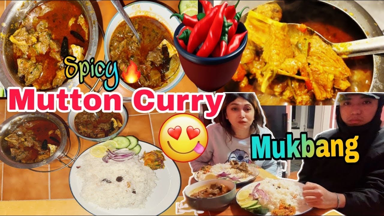 spicy mutton kosha eating with salad masaladar mutton curry mukbang eating