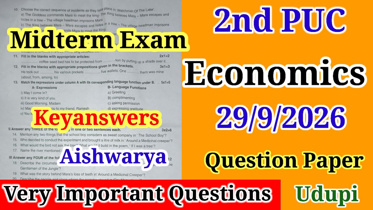 2nd PUC Economics Midterm Question Paper 2026 with Answers  