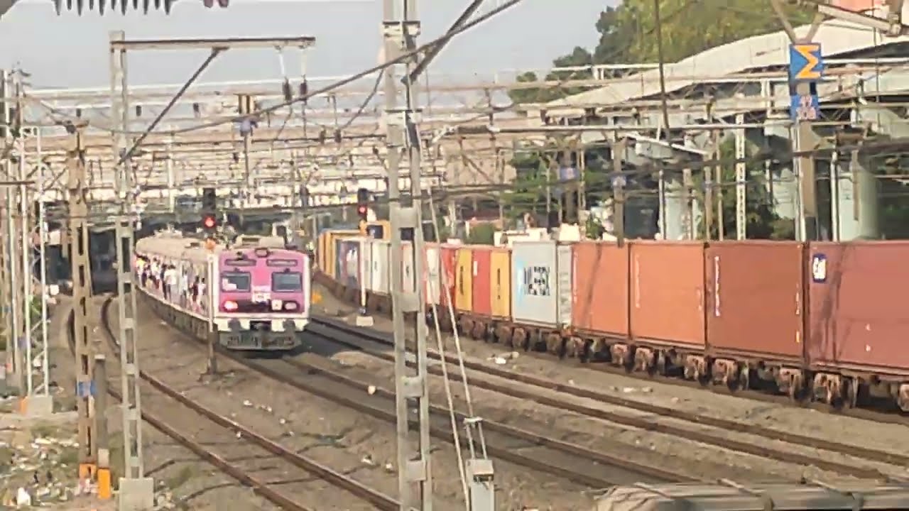 Pink Face Local Overtakes KJM WAG-9HC 41411 Container Train | Mumbai Suburban Action