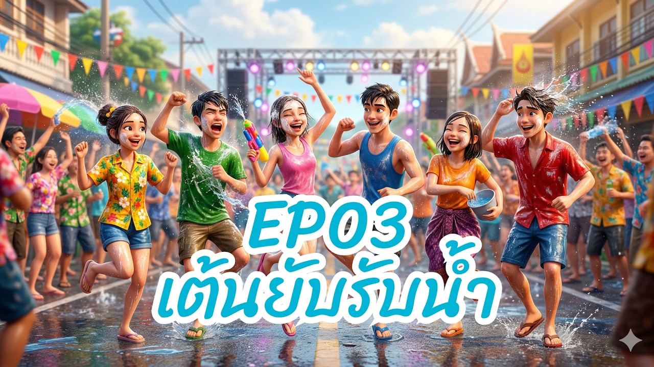 EP03 เต้นยับรับน้ำ 🎉💦 ปาร์ตี้เย็นวันเสาร์ โจ๊ะๆ หน้าฮ้าน...ใครไม่เปียกห้ามกลับ! สงกรานต์