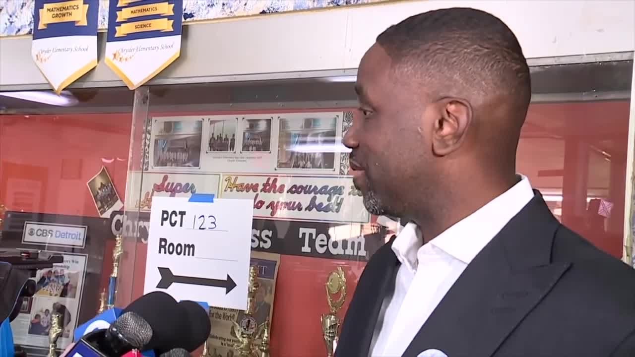 Solomon Kinloch Jr. speaks after voting in Detroit mayoral race