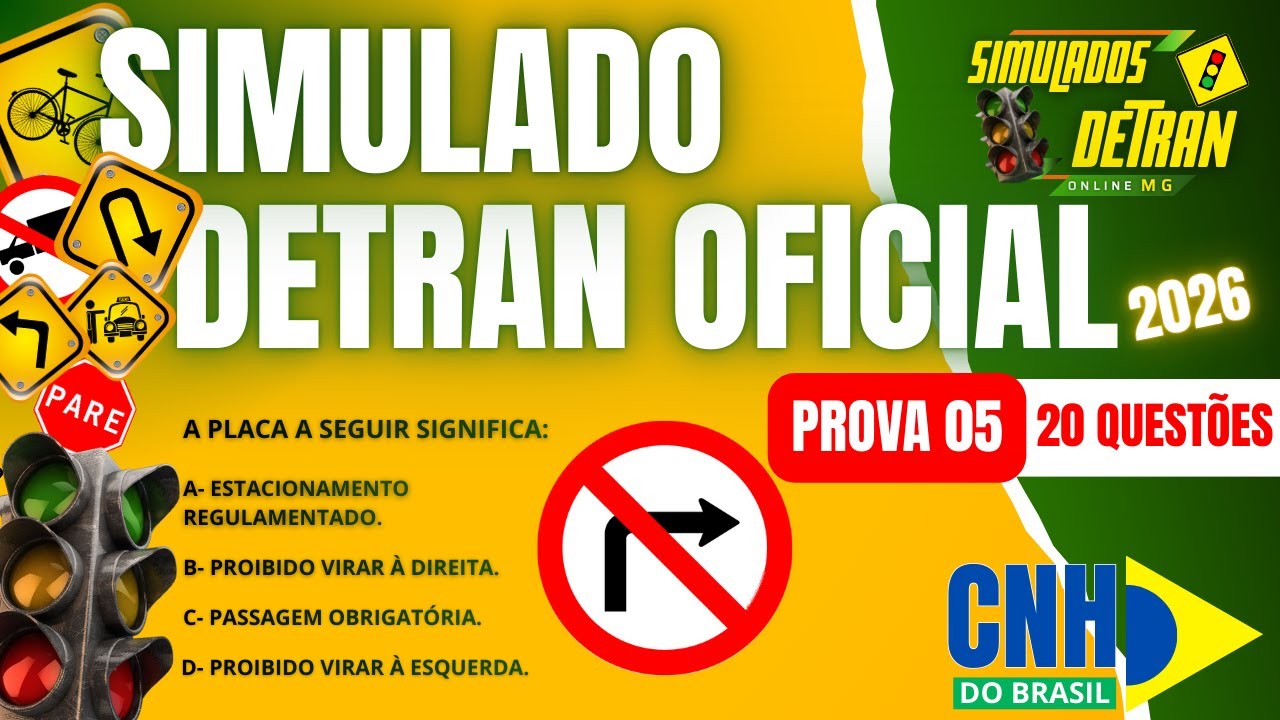 SIMULADO DETRAN OFICIAL 2026 - PROVA 05 #simuladodetran2026 #detran2026 #mgsimuladosdetran2026  ✅