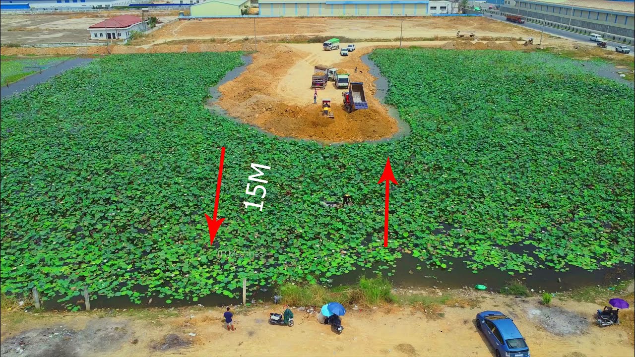 Wonderful Filling up land huge, By mini Bulldozer Mitsubishi with Komatsu D30P, Dump truck unloading