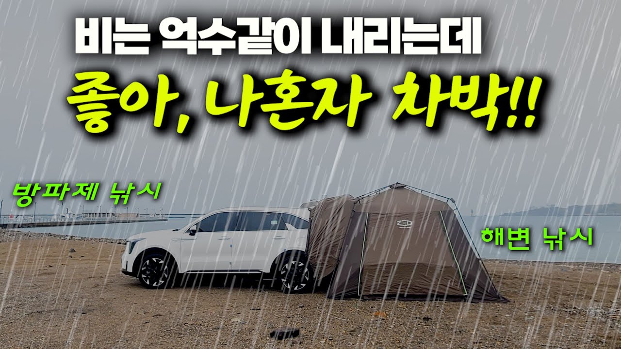 비가 많이 오는 날, 넓은 해변에서 나혼자 보낸 밤 / 우중 차박 낚시여행 (박선비tv / 갑오징어 무국, 소고기 구이)