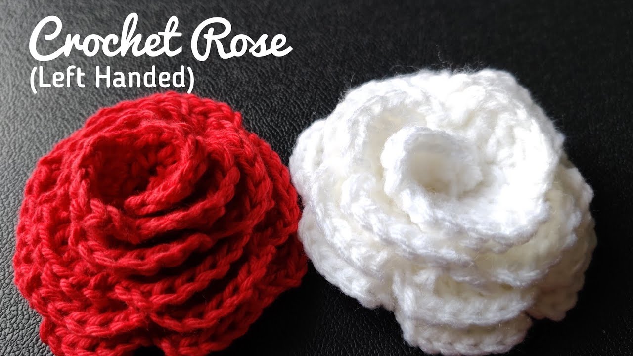 How to Crochet a Rose 🌹 (Left Handed) Easy Flower Tutorial for headbands hats and beanies
