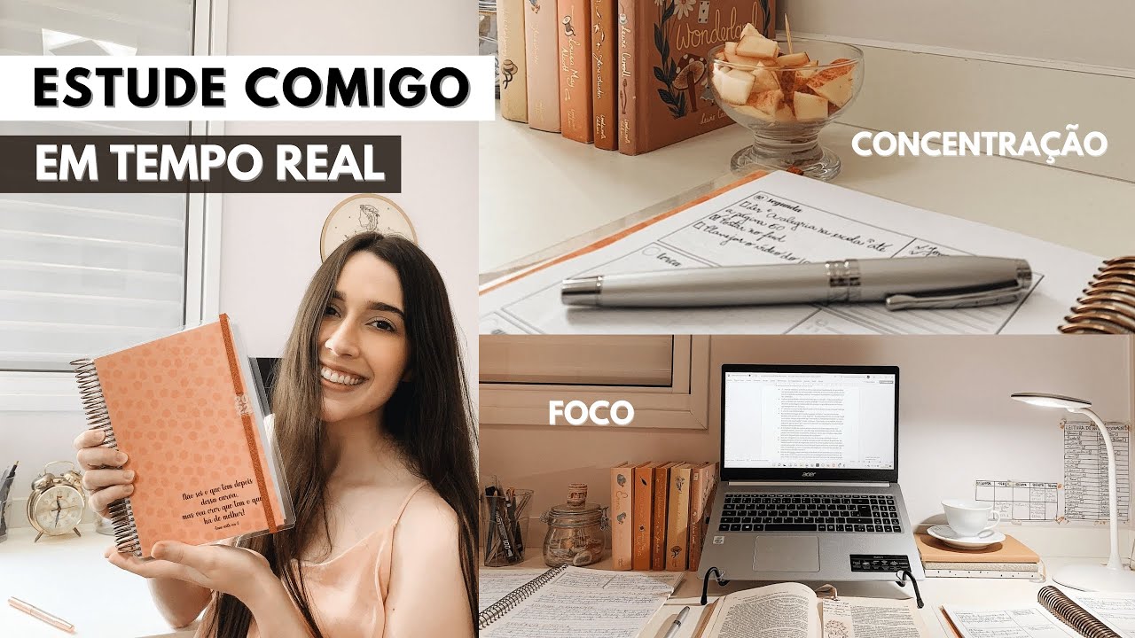 Estude comigo em TEMPO REAL com barulho de chuva! | Study with me | Giovanna Caires